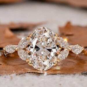 NEW 18K Gold Plated Oval Cut Ring – 4 Prong Engagement Style Statement Ring